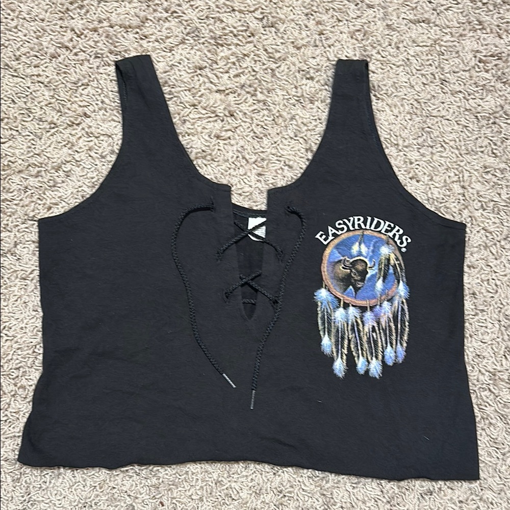 Riders by Lee Black Lace-Up Tank Top